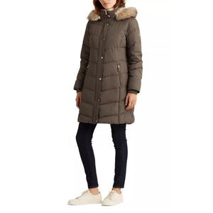 LAUREN RALPH LAUREN Faux Fur Trimmed Hooded Puffer Coat, Gray, Sz XS